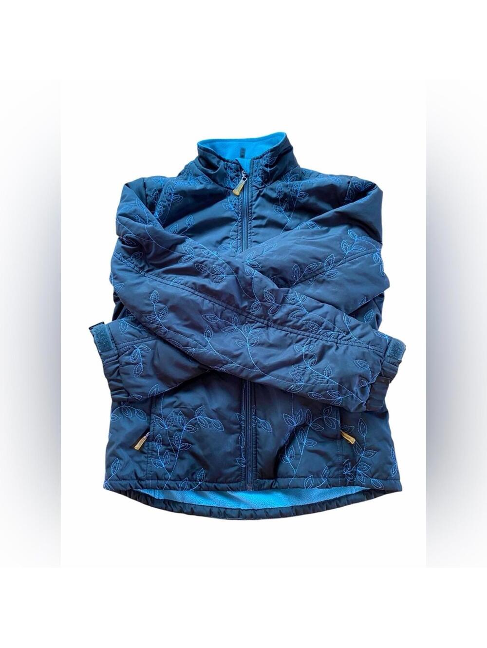 Eddie Bauer Dark Blue Grey Embroidered Reversible Jacket